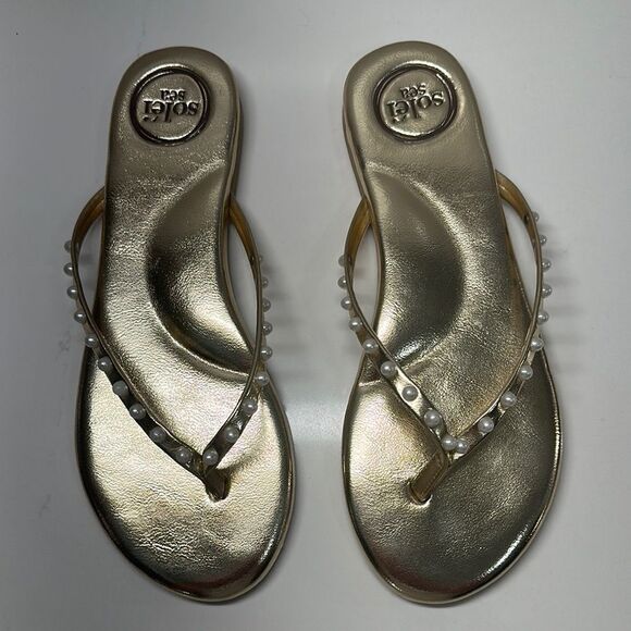 NWOT Soléi Sea Gold Pearl-Embellished INDIE SOLID METALLIC GOLD WITH PEARLS - Picture 6 of 13